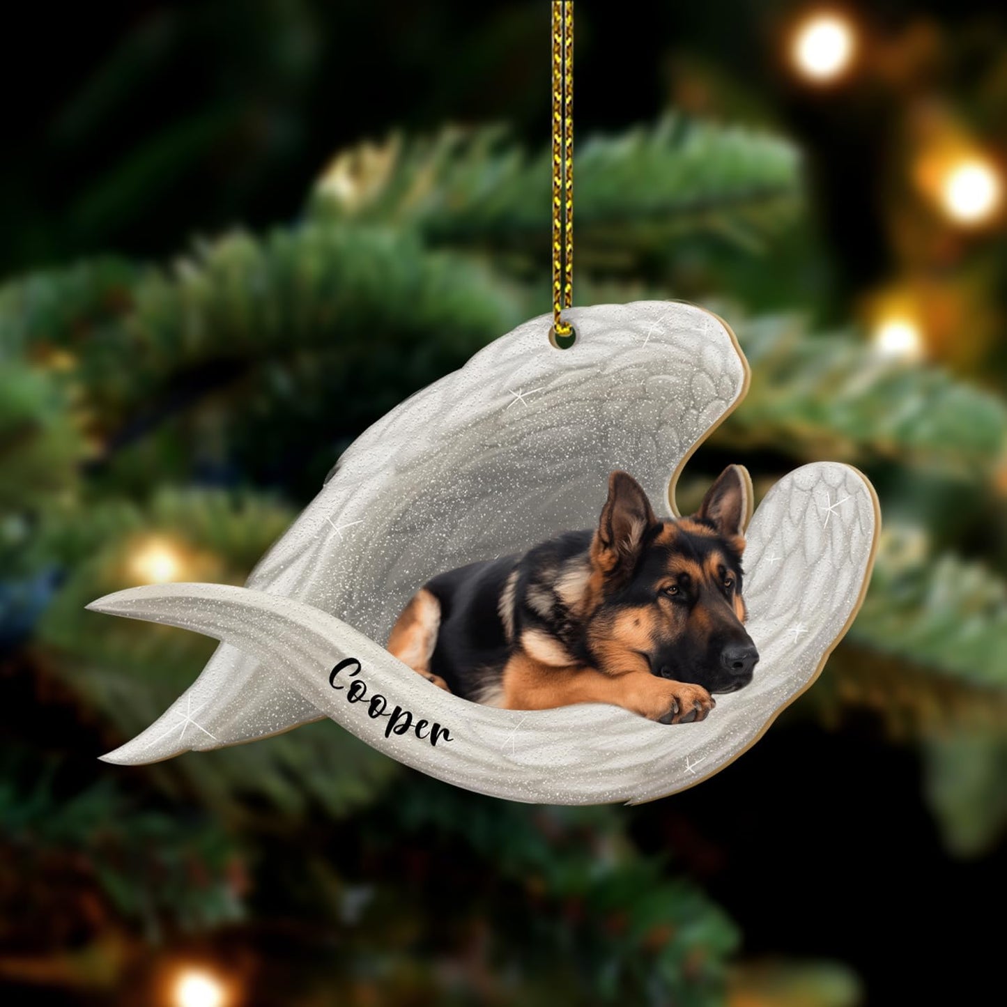 Personalized German Shepherd Dog Memorial Ornament, Custom Name Pet Memorial Angel Wings Ornament ON1133