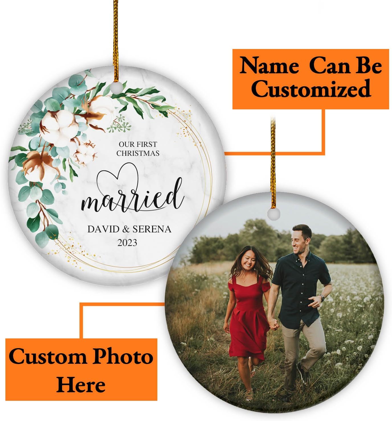 Personalized Our First Christmas Married Ornament 2024, Custom Photo 1st Christmas Married Ornament 2024 ON0080