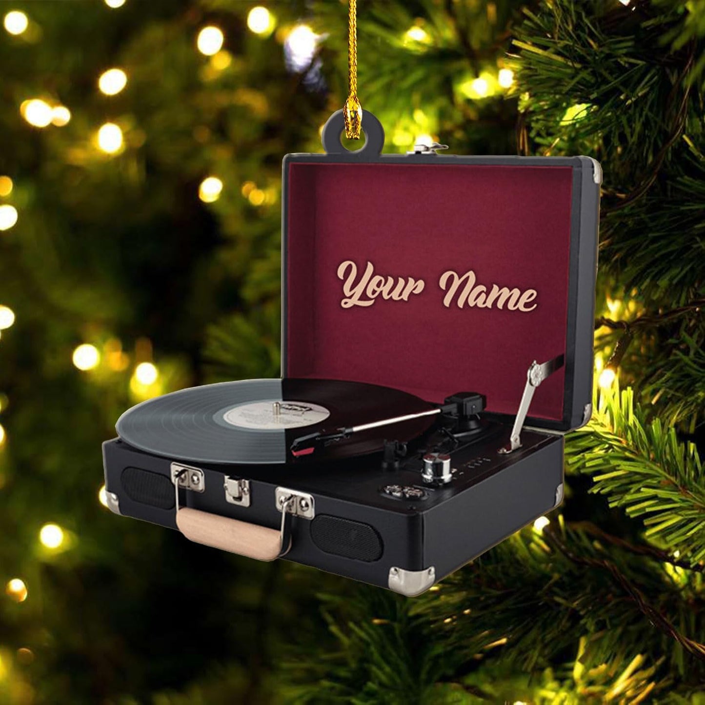 Personalized Vinyl Records Machine Christmas Ornament, Custom Name Vinyl Record Lover Music Player Ornament ON0693