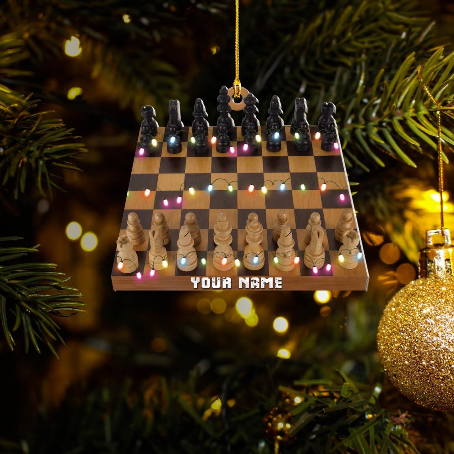 Personalized Chess Board Christmas Ornament, Custom Name King and Queen Chess Ornament ON0625