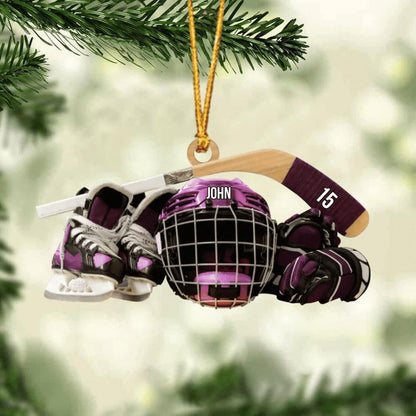 Personalized Hockey Helmet Shoes Christmas Ornament 2024, Custom Name Hockey Player Ornament ON0470