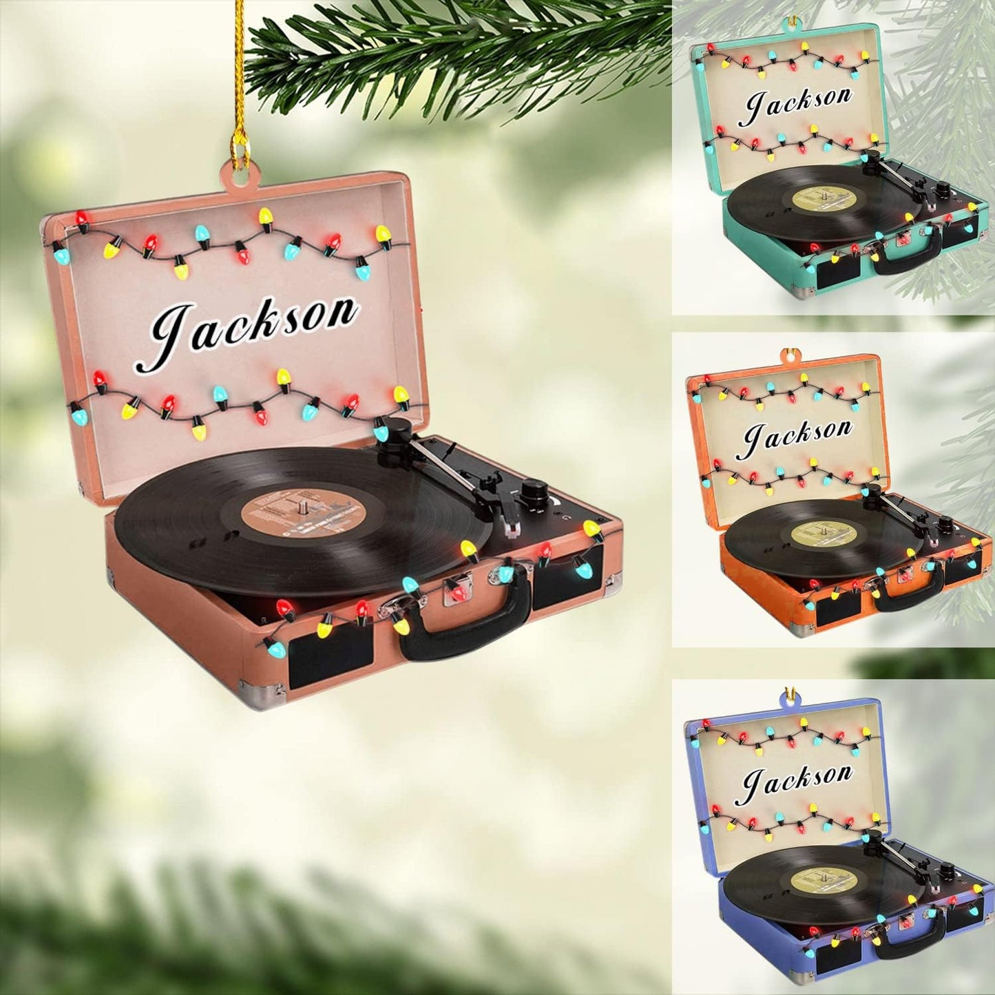 Personalized Vinyl Records Machine Ornament, Custom Name Music Player Ornament ON0606