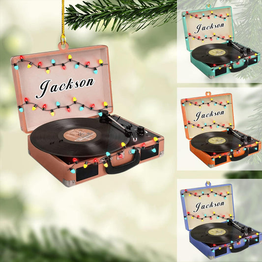 Personalized Vinyl Records Machine Ornament, Custom Name Music Player Ornament ON0606