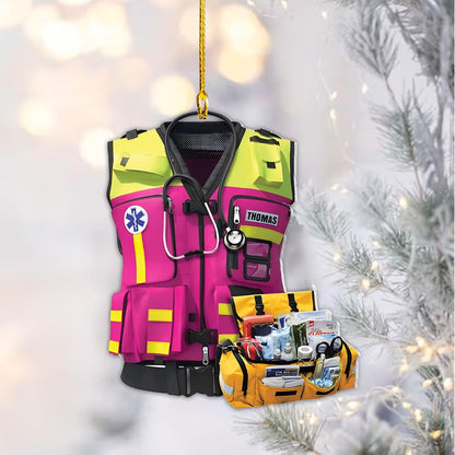 Personalized EMS EMT Vest Paramedic Vest Ornament, Custom Emergency Medical Ornament With Name ON1012