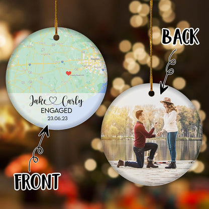 Personalized First Engagement Xmas Ornament 2024 Where We First Met, Custom Photo Our First Christmas As Mr and Mrs 2024 Ornament ON0084