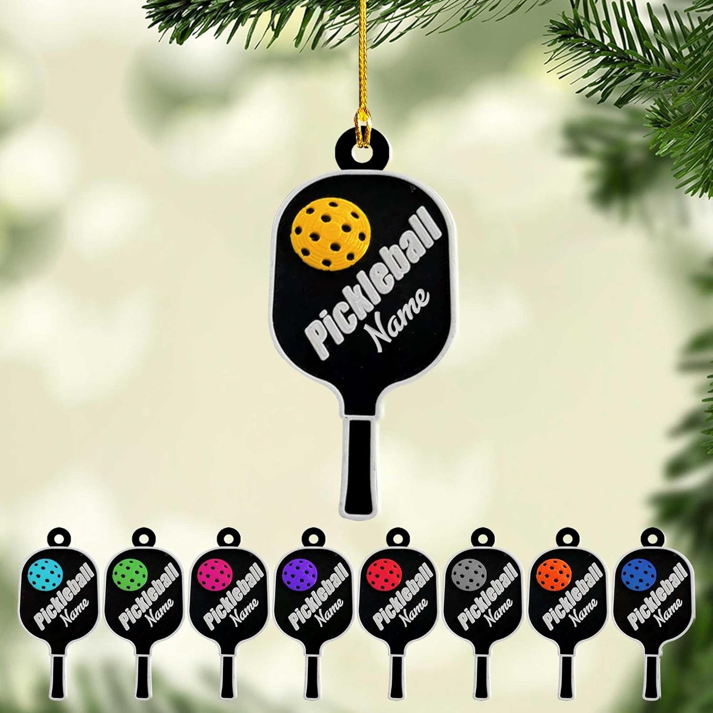 Personalized Pickleball Paddles Ornament, Custom Name Pickle Baller Ornament ON0608