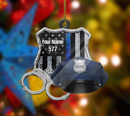 Personalized Police Combo Thin Blue Line Christmas Ornament, Custom Name Police Ornament ON0844