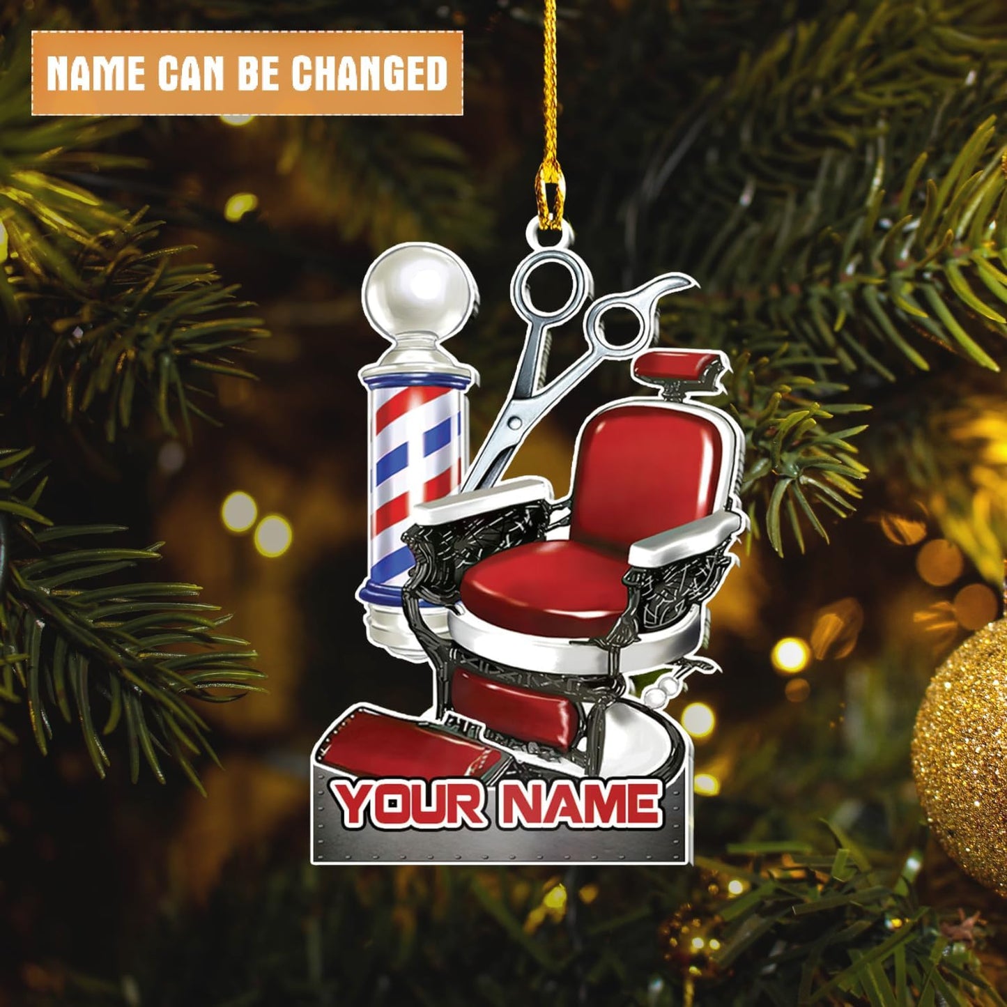 Personalized Barber Seat Christmas Ornament, Custom Name Barber Ornament ON0669