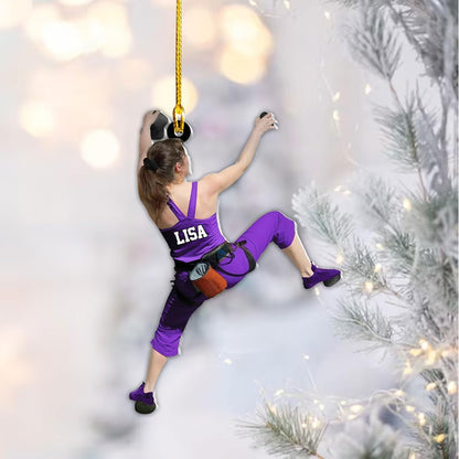 Personalized Rock Climber Female Ornament, Custom Name Rock Climber Rock Climbing Christmas Ornament ON1003