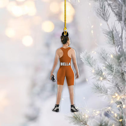 Personalized Wrestling Player Female Ornament, Custom Name Wrestling Player Wrestling Christmas Ornament ON1004