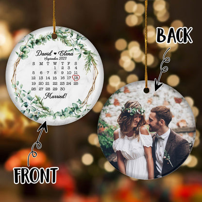 Personalized First Christmas Married Ornament 2024, Custom Photo 1st Christmas Married Ornament with Wedding Date 2024 ON0096