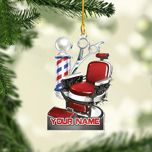 Personalized Barber Seat Christmas Ornament, Custom Name Barber Ornament ON0669