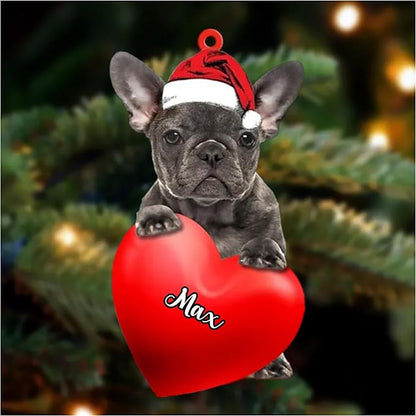 Personalized Grey French Bulldog Ornament, Custom Love Grey French Bulldog Memorial Ornament With Name ON0558