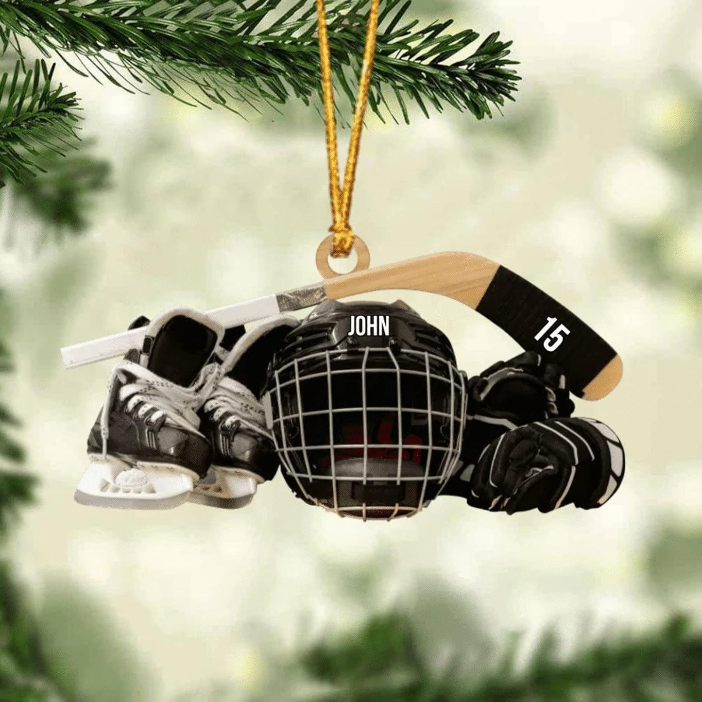 Personalized Hockey Helmet Shoes Christmas Ornament 2024, Custom Name Hockey Player Ornament ON0470