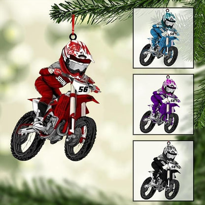 Personalized Dirt Bike Motocross Man Ornament, Custom Name Number Motocross Motorcycle Ornament For Racing Lover ON0459