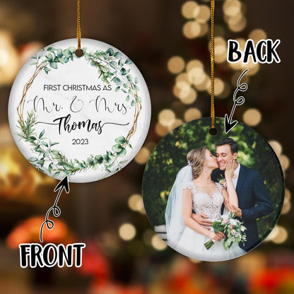 Personalized Our First Christmas As Mr and Mrs Ornament 2024, Custom Photo 1st Christmas Married Ornament 2024 Ornament ON0089