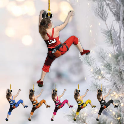 Personalized Rock Climber Female Ornament, Custom Name Rock Climber Rock Climbing Christmas Ornament ON1003