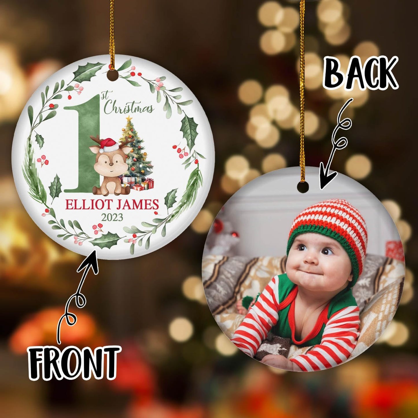 Personalized Baby First Christmas Ornament 2024, Custom Baby 1st Xmas Ornament With Photo ON0099