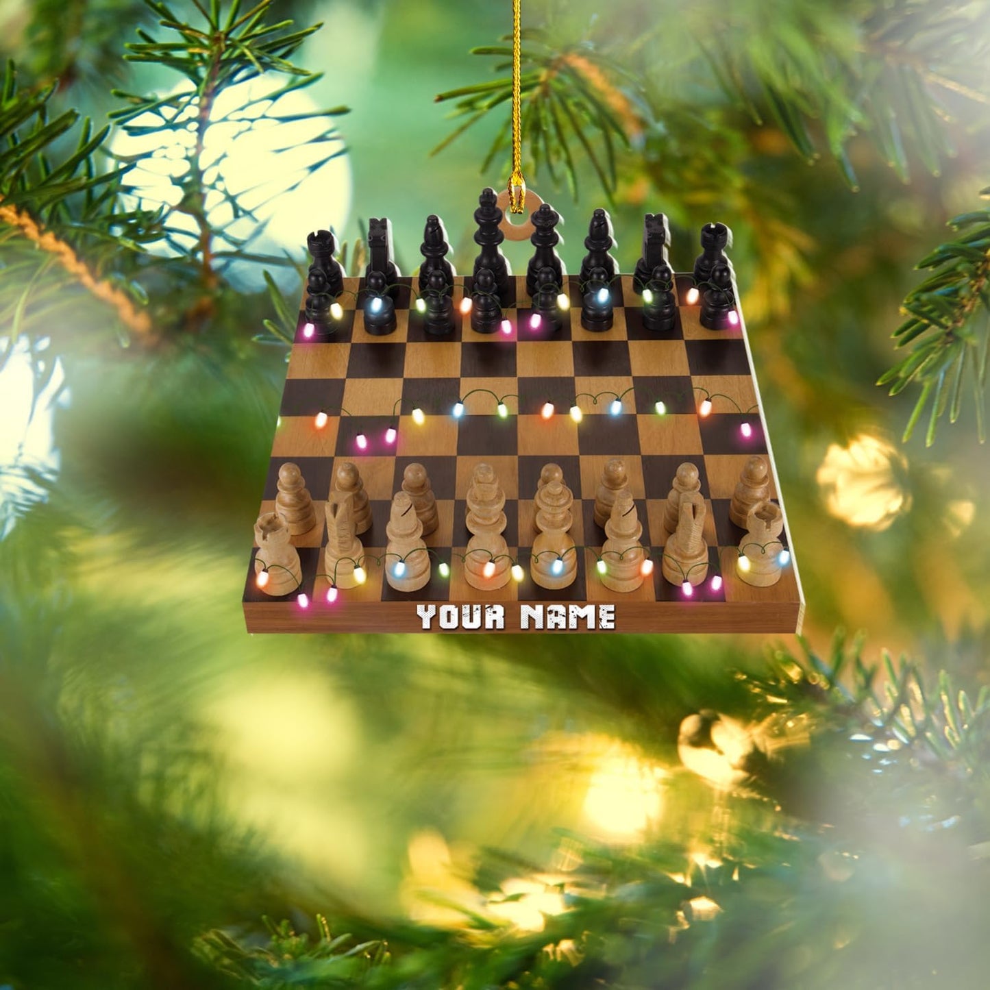 Personalized Chess Board Christmas Ornament, Custom Name King and Queen Chess Ornament ON0625