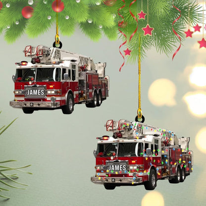 Personalized Fire Truck Firefighter Christmas Ornament, Custom Firefighter Xmas Ornament ON0622