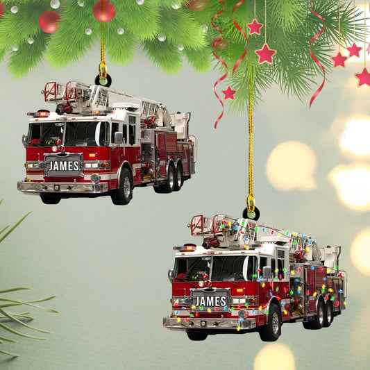 Personalized Fire Truck Firefighter Christmas Ornament, Custom Firefighter Xmas Ornament ON0622