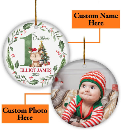 Personalized Baby First Christmas Ornament 2024, Custom Baby 1st Xmas Ornament With Photo ON0099