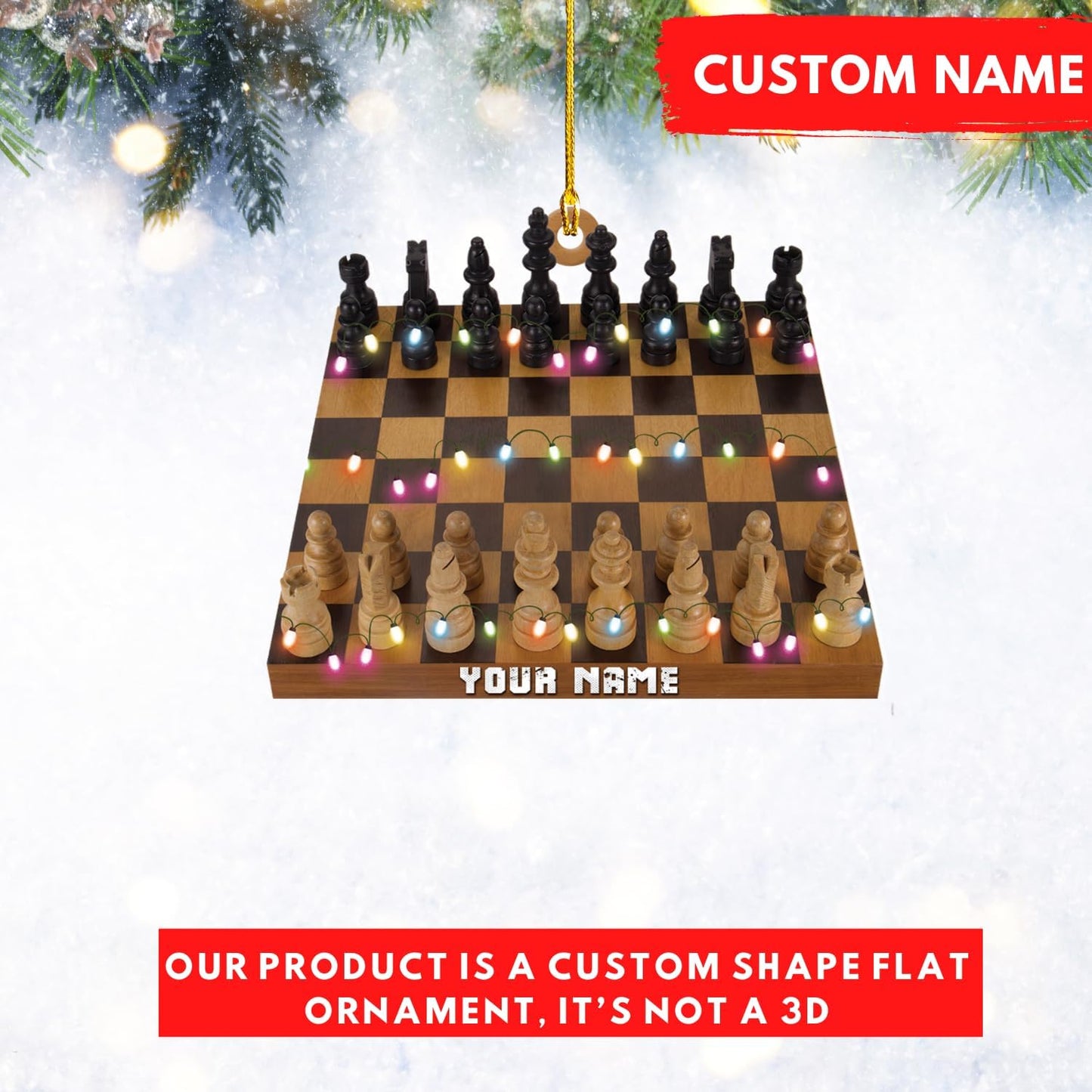 Personalized Chess Board Christmas Ornament, Custom Name King and Queen Chess Ornament ON0625