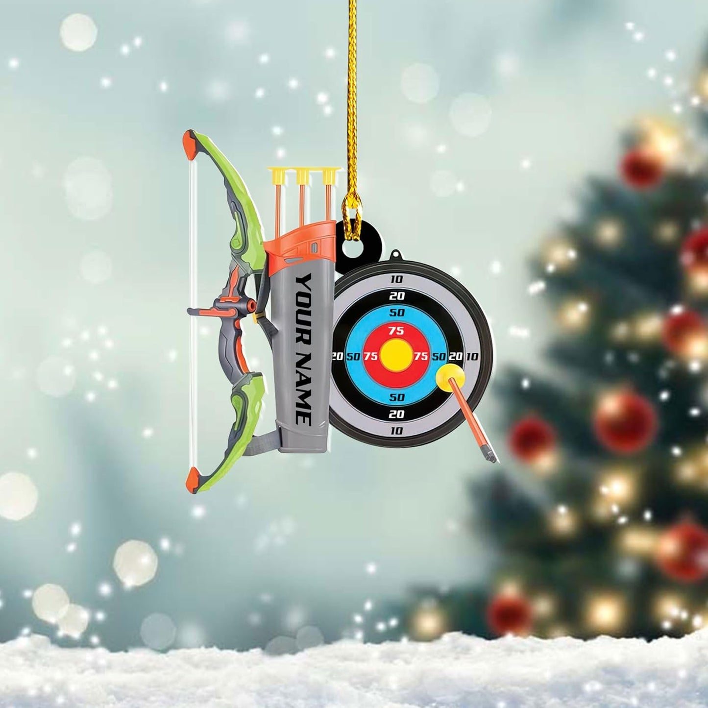 Personalized Bow and Arrow Archery Christmas Ornament 2024, Custom Name Archer Xmas Ornament ON0648