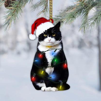 Tuxedo Black Cat Light Christmas Ornament, Black Cat Lovers Xmas Ornament ON0854