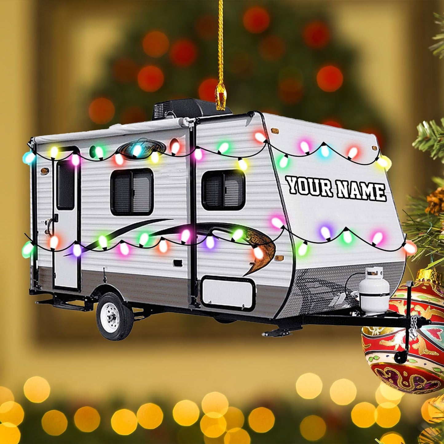 Personalized Travel Trailer Camping Christmas Ornament, Custom Name Camping Lover Ornament ON0595