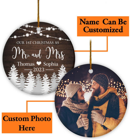 Personalized Our 1st Christmas As Mr and Mrs Ornament 2024, Custom Photo 1st Christmas Married Ornament 2024 With Name ON0100