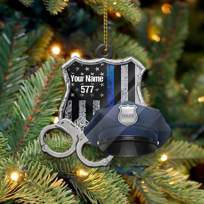 Personalized Police Combo Thin Blue Line Christmas Ornament, Custom Name Police Ornament ON0844