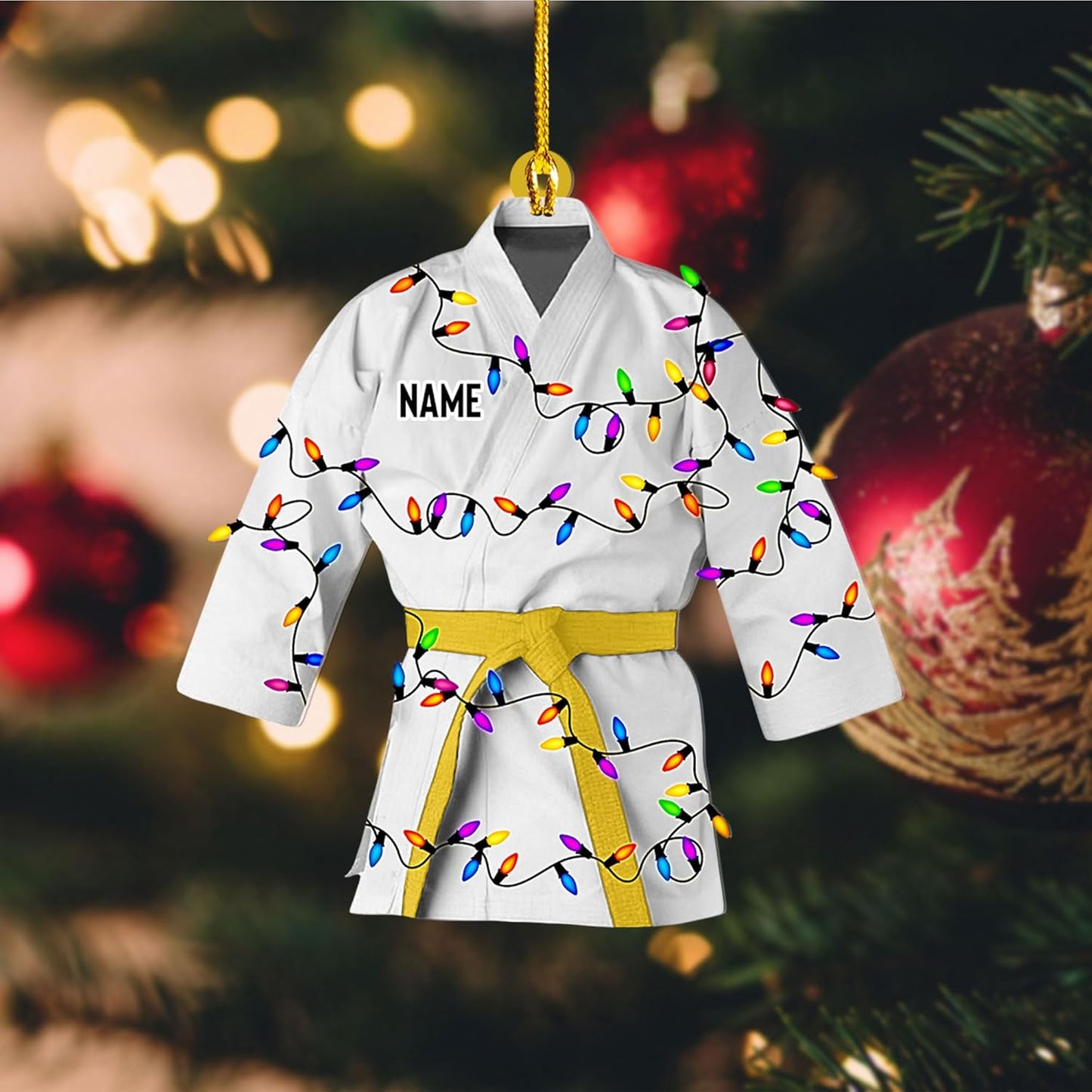 Personalized Karate Uniform Light Christmas Ornament, Custom Name Karate Lovers Ornament ON0996