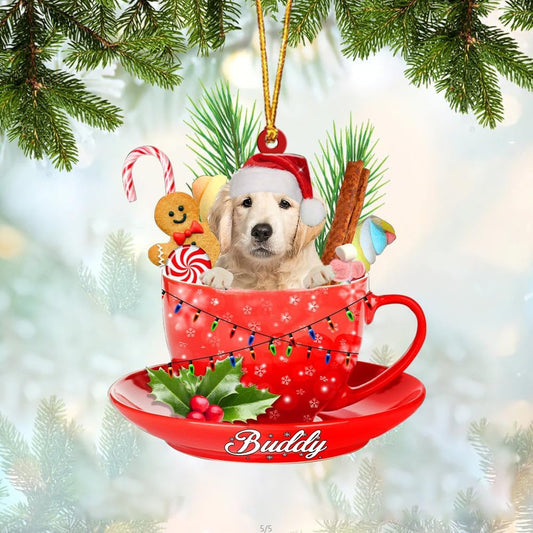 Personalized Golden Retriever in a Cup of Tea Christmas Ornament, Custom Dog Lovers Xmas Ornament With Name ON0657