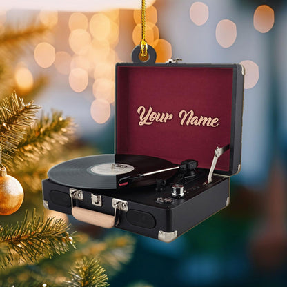 Personalized Vinyl Records Machine Christmas Ornament, Custom Name Vinyl Record Lover Music Player Ornament ON0693