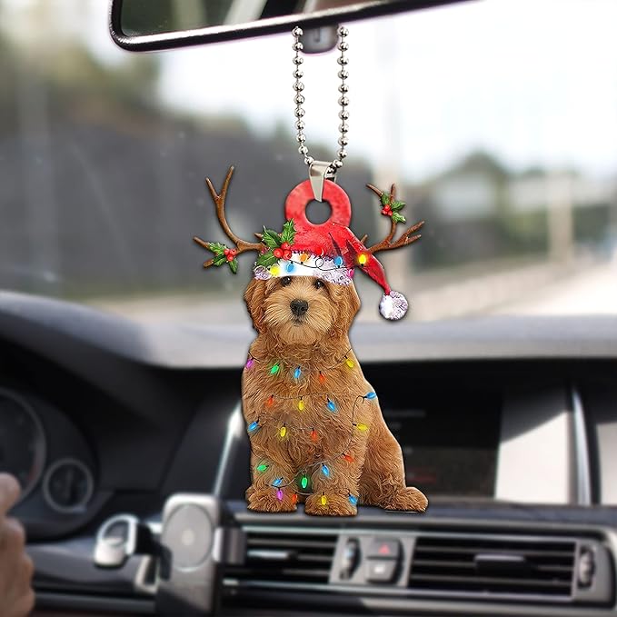 Goldendoodle Dog Wearing A Christmas Hat String Lights Christmas Ornament ON0574