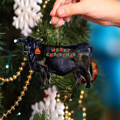 Personalized Black Angus Merry Christmas Ornament, Custom Name Black Angus Cattle Cow Ornament ON0991