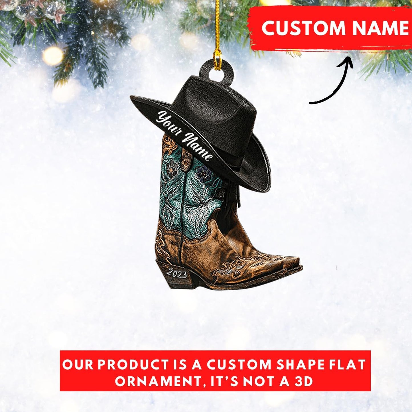 Personalized Cowboy Boots Hat Christmas Ornament, Custom Name Horse Lover Ornament ON0623