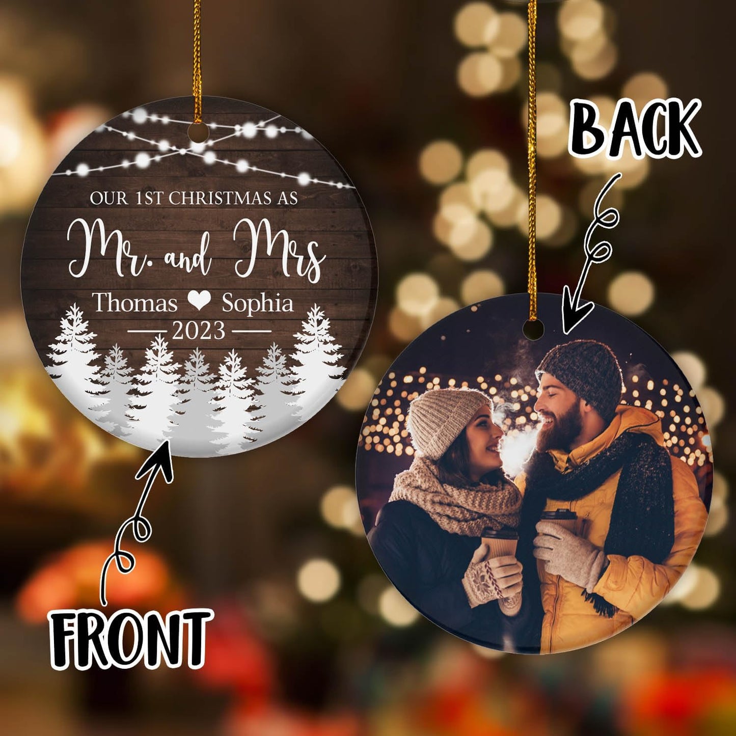 Personalized Our 1st Christmas As Mr and Mrs Ornament 2024, Custom Photo 1st Christmas Married Ornament 2024 With Name ON0100