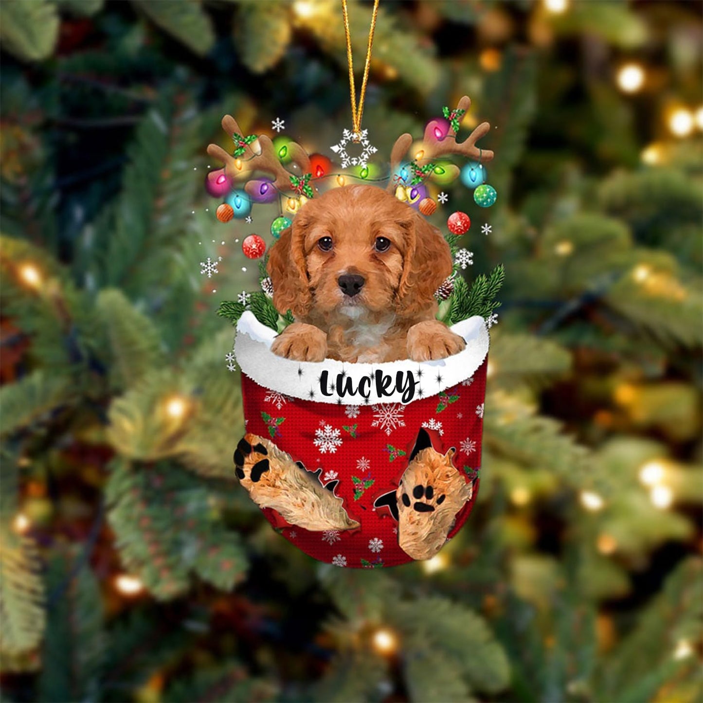 Personalized Cavapoo in Snow Pocket Christmas Ornament, Custom Dog Lovers Xmas Ornament ON0656