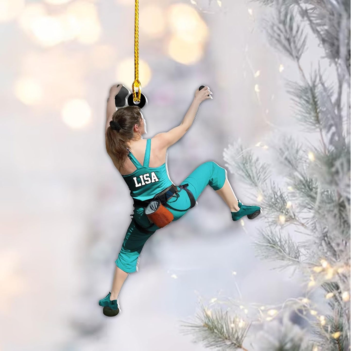 Personalized Rock Climber Female Ornament, Custom Name Rock Climber Rock Climbing Christmas Ornament ON1003