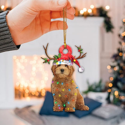 Goldendoodle Dog Wearing A Christmas Hat String Lights Christmas Ornament ON0574