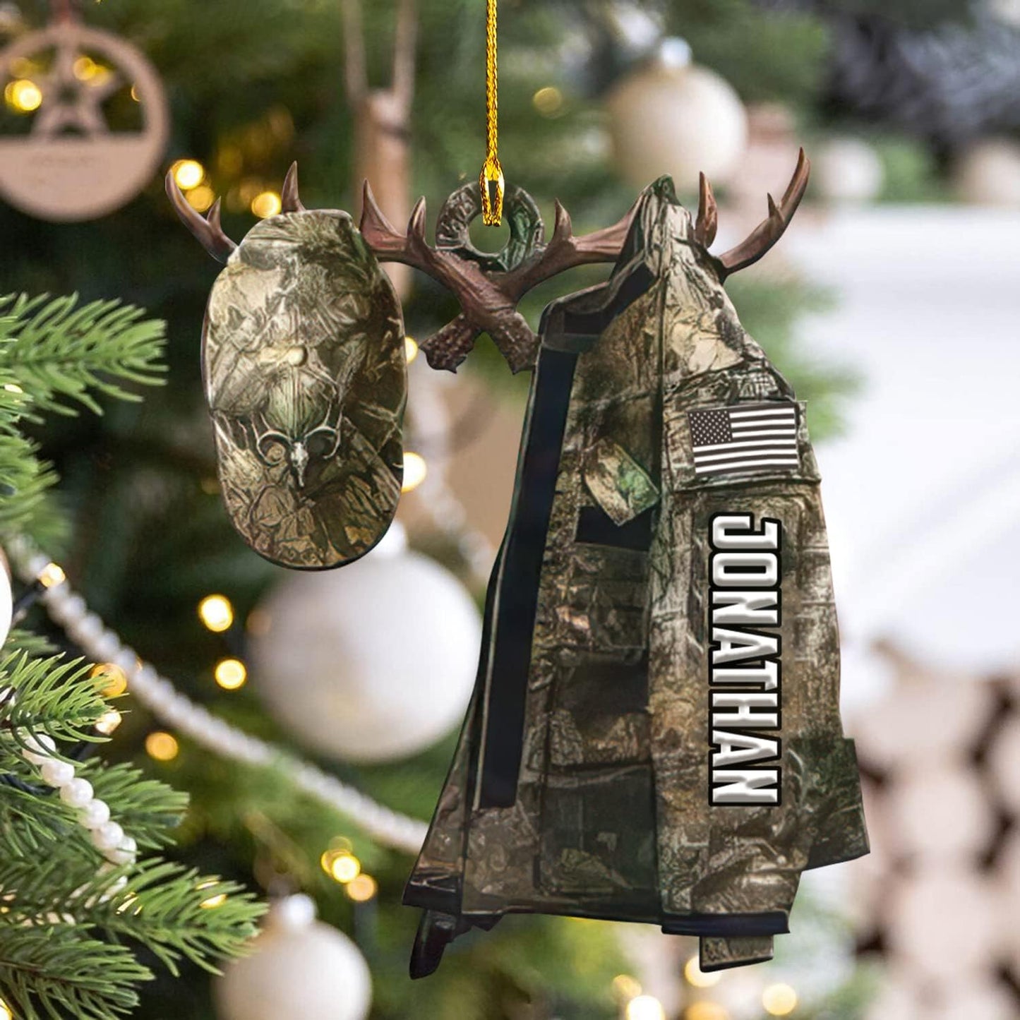 Personalized Deer Hunting Vest And Cap Christmas Ornament, Custom Name Hunter Christmas Ornament, Custom Deer Hunting Ornament ON0461