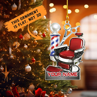 Personalized Barber Seat Christmas Ornament, Custom Name Barber Ornament ON0669