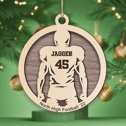 Personalized 3D Football Ornaments 2024, Custom 2 Layers Wooden Football Players Christmas Ornament with Name ON0081