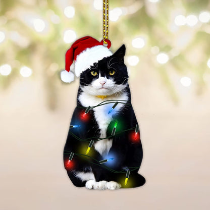 Tuxedo Black Cat Light Christmas Ornament, Black Cat Lovers Xmas Ornament ON0854