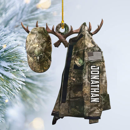 Personalized Deer Hunting Vest And Cap Christmas Ornament, Custom Name Hunter Christmas Ornament, Custom Deer Hunting Ornament ON0461