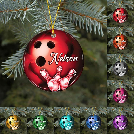 Personalized Bowling Ball Christmas Ornament, Custom Name Bowling Player Ornament ON0642