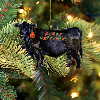 Personalized Black Angus Merry Christmas Ornament, Custom Name Black Angus Cattle Cow Ornament ON0991