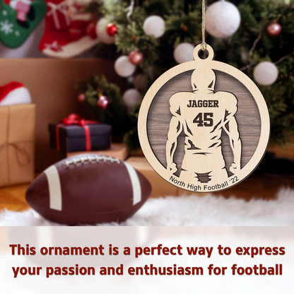 Personalized 3D Football Ornaments 2024, Custom 2 Layers Wooden Football Players Christmas Ornament with Name ON0081